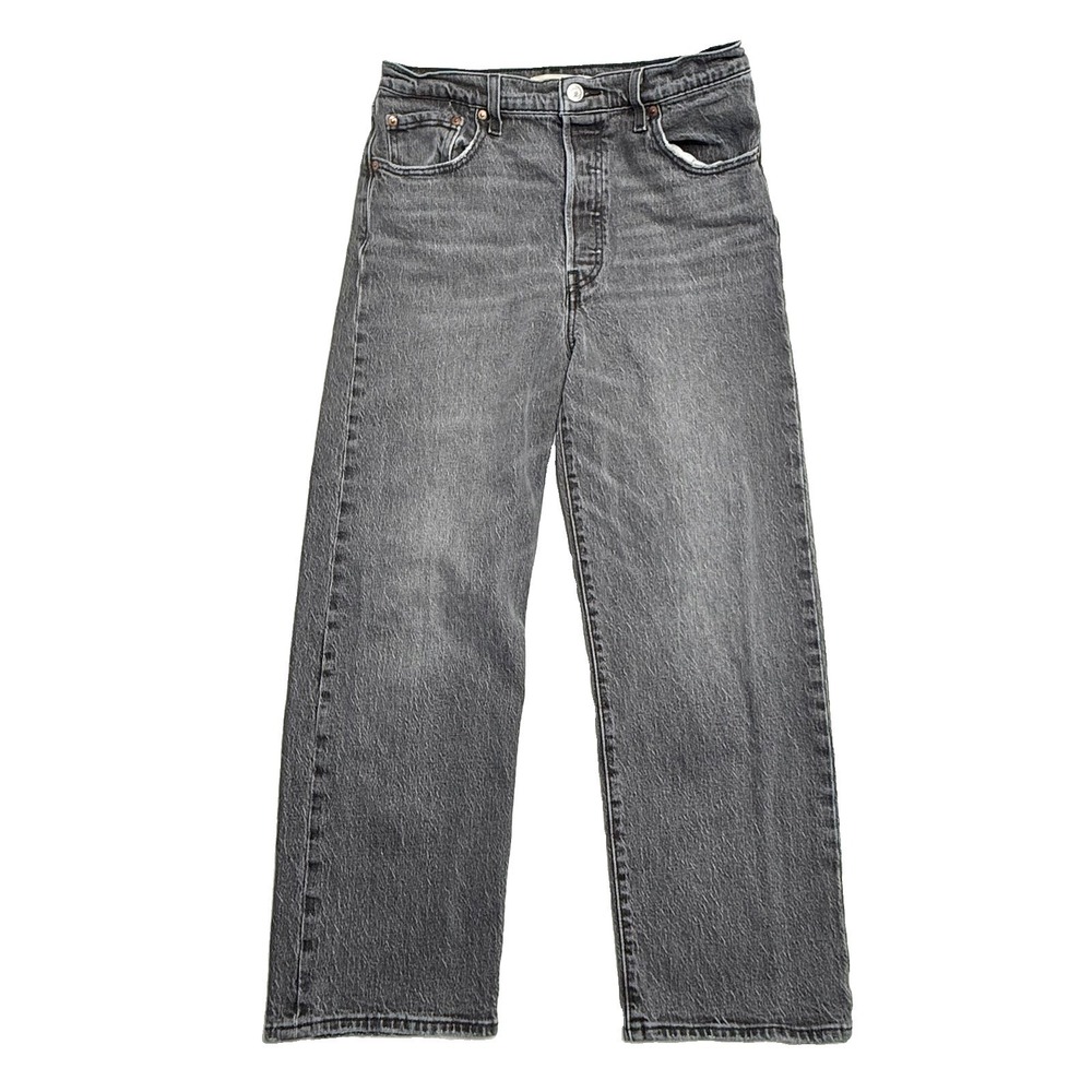 Levis Jeans Women W29 L27 Gray Ribcage Straight Ankle High Rise Button Fly Denim